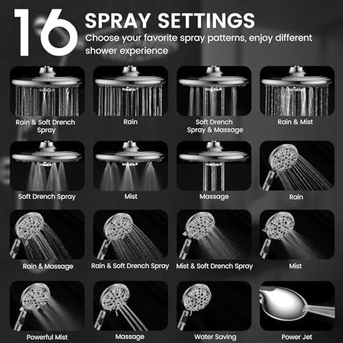 Felso 10" Rain Shower and Handheld Combo – 16 Settings